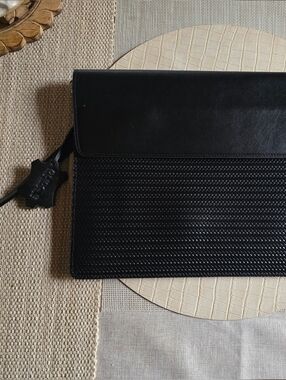 Black Textured Leather Portfolio Clutch * No Strap Included